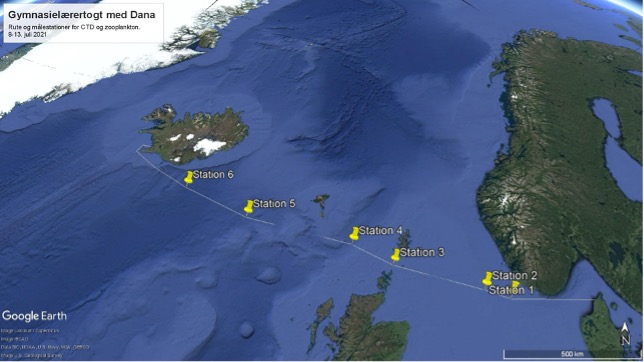 Figur 1. De 6 stationers geografiske placering. Kort: Marie Eiland.