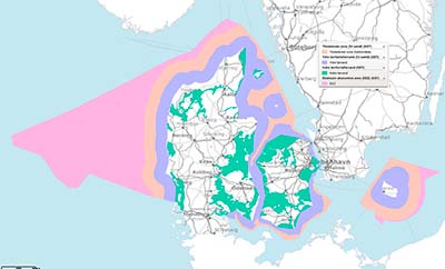 Det marine Danmarkskort (kilde: Geodatastyrelsen).